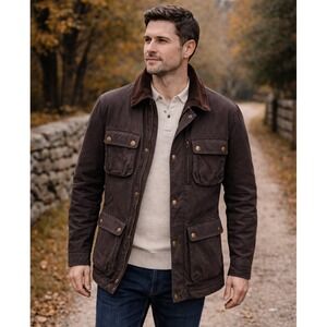 VTG Brooks Brothers Mens Waxed Canvas Barn Coat Jacket Size L Brown Old Money